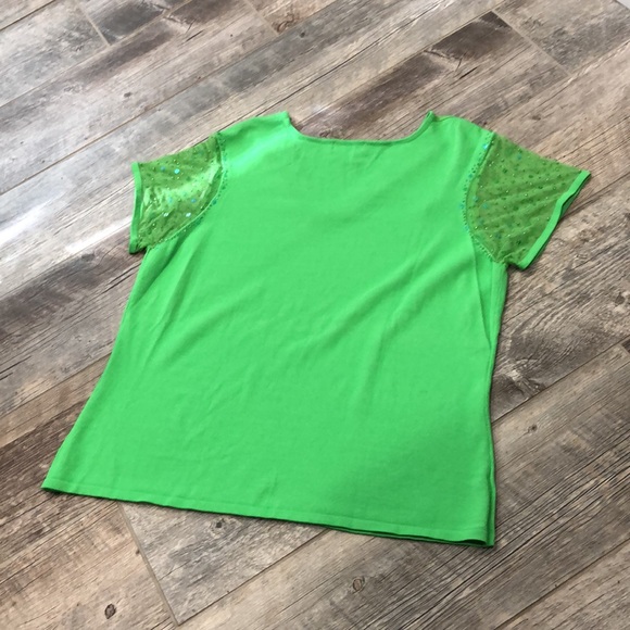 Notations Woman bright green embellished sequin mesh sleeve sweater top - Picture 7 of 10